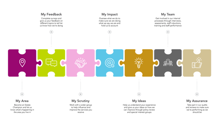 My Voice Infographic Detailing Community Engagement Areas With Colour Jigsaw Puzzles