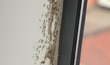 Mould on a wall by a window