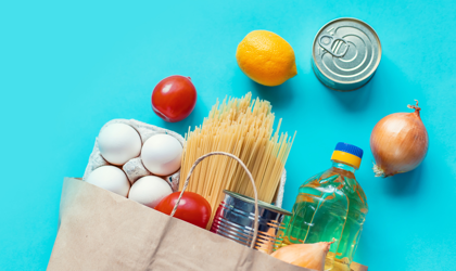 Groceries on a blue surface