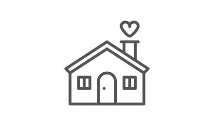 An icon of a home with a heart above the chimney