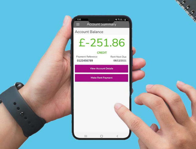 A tenant checking their account balance on the app