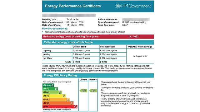 An example of an energy performance certificate