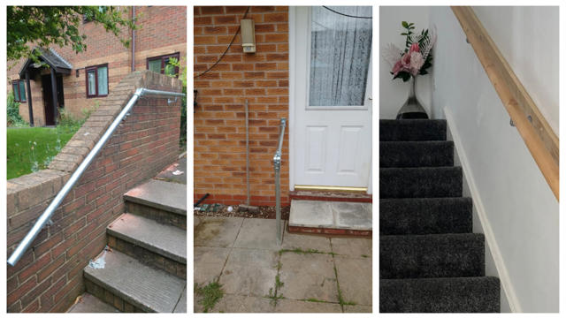 A collage of 3 different hand rails