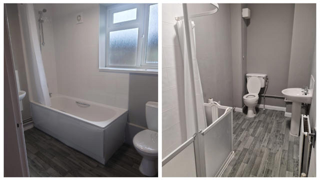 A collage of modern bathrooms